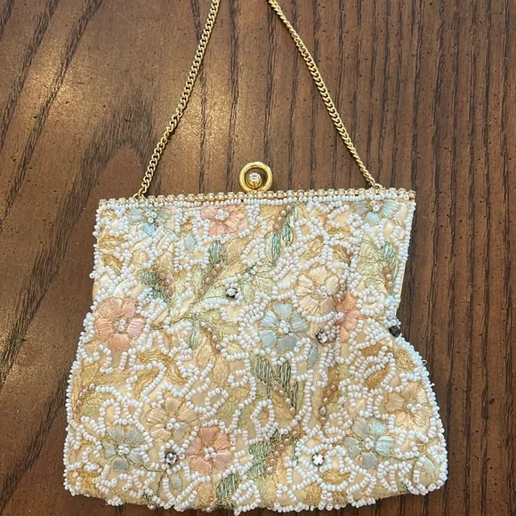 Vintage Delill evening purse with embroidery and pearls and crystals - Picture 1 of 7
